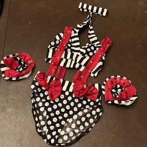 Dance top with choker and matching cuffs and brief with suspenders